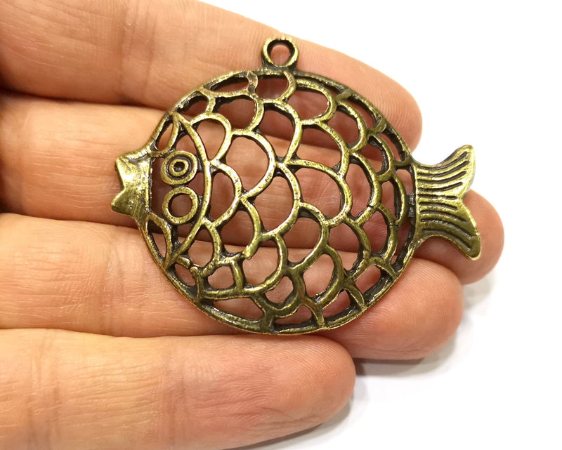 Fish Pendant Antique Bronze Plated Metal (56x47mm) G17267