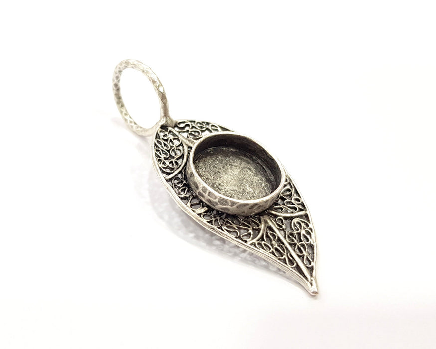 Silver Leaf Pendant Blank Connector Mosaic Base Blank inlay Blank Necklace Blank Resin Blank Antique Silver Plated Brass ( 18mm )  G16433