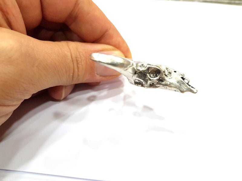 Ox Head Skull Pendant with nose ring Antique Silver Plated Pendant (44x42mm) G16434