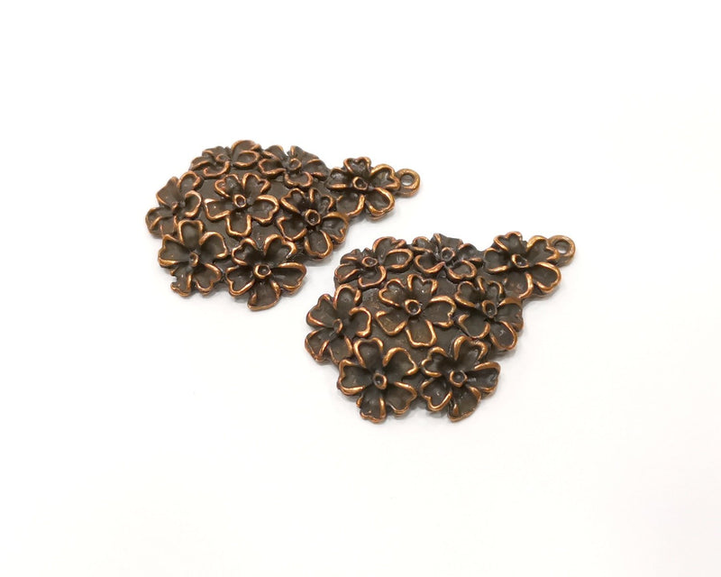 2 Flower Charm Antique Copper Charm (35x25mm) G17315