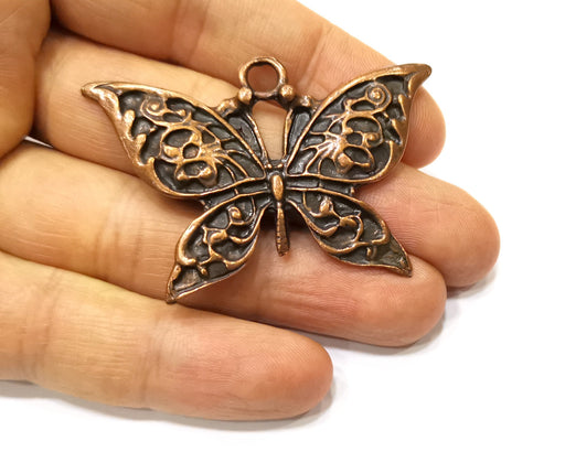 Butterfly Pendant Antique Copper Plated Metal (57x37mm) G17321