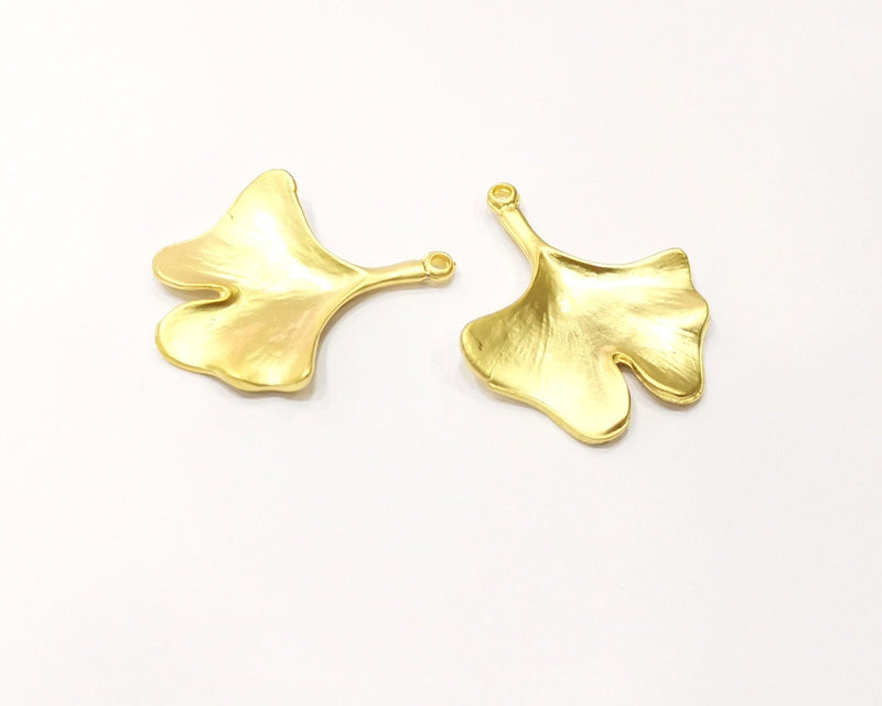 2 Ginko Charms Leaf Charms Gold Plated Charms  (32x27mm)  G17336