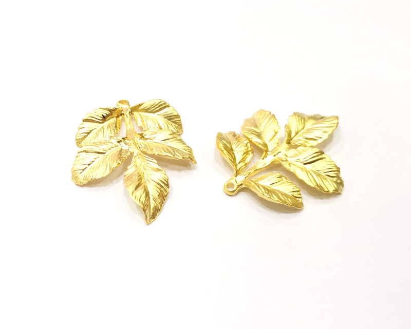 2 Leaf Charms Gold Plated Charms  (39x32mm)  G17346