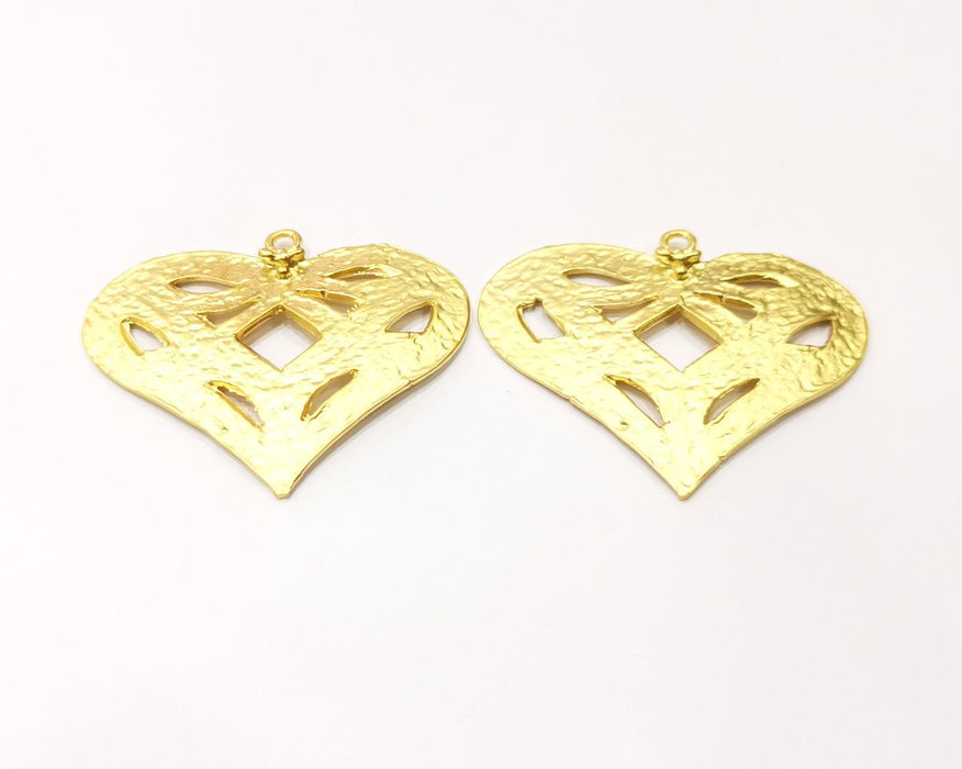 2 Heart Charms Gold Plated Charms  (40x32mm)  G17349