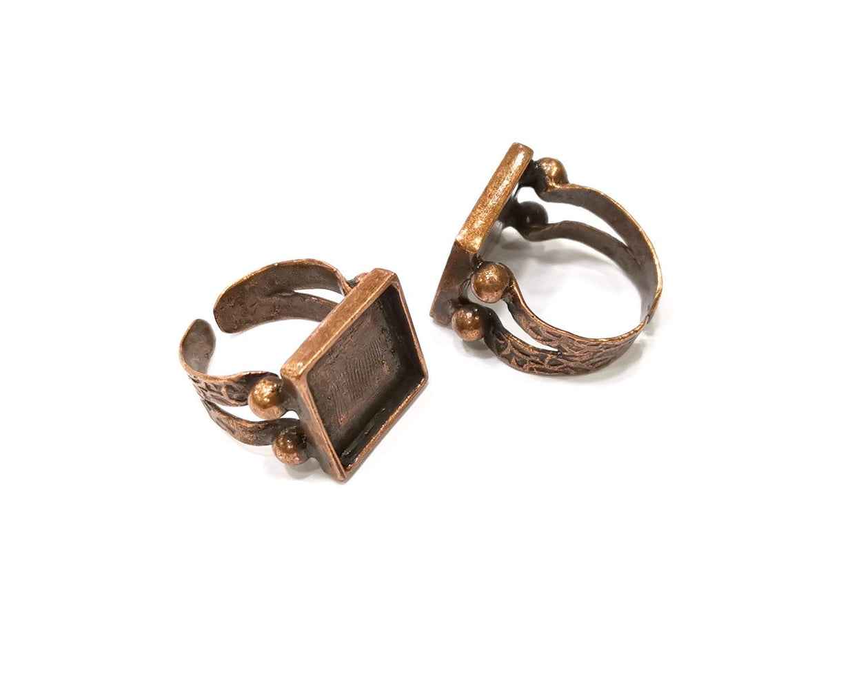 Copper Ring Settings inlay Ring Blank Mosaic Ring Bezel Base Cabochon Mountings (15x15 mm blank) Antique Copper Plated Brass  G17356