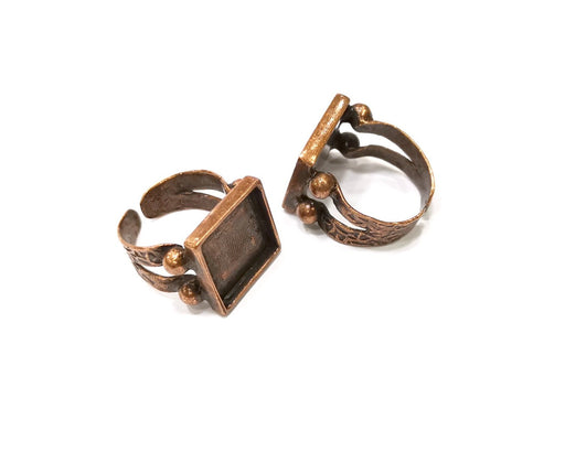Copper Ring Settings inlay Ring Blank Mosaic Ring Bezel Base Cabochon Mountings (15x15 mm blank) Antique Copper Plated Brass  G17356