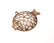 Fish Pendant Antique Copper Plated Metal (57x48mm) G17360