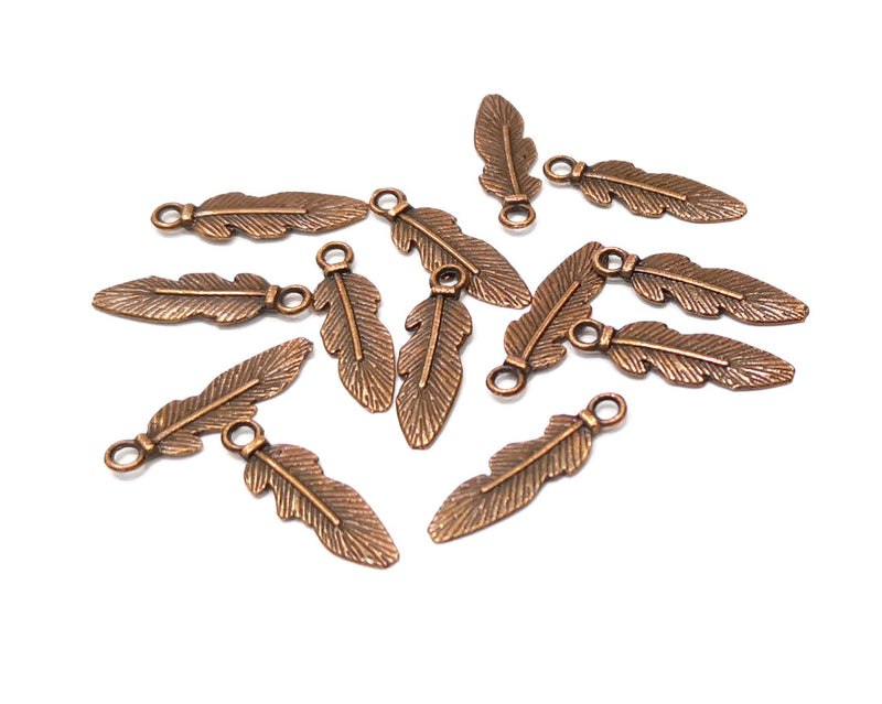 20 Feather Charm Antique Copper Charm (25x7mm) G17361