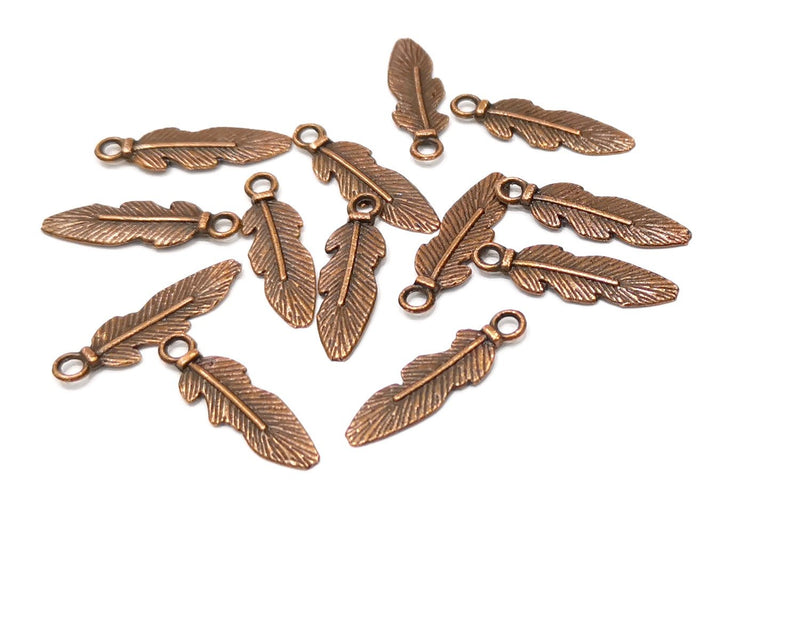 20 Feather Charm Antique Copper Charm (25x7mm) G17361
