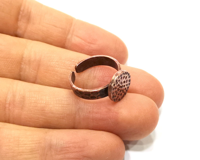Copper Ring Blank Setting Hammered Cabochon Base Ring Backs Mounting Adjustable Ring Base Bezel (12mm) Antique Copper Plated G17365