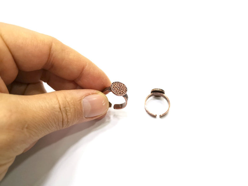 Copper Ring Blank Setting Hammered Cabochon Base Ring Backs Mounting Adjustable Ring Base Bezel (12mm) Antique Copper Plated G17365