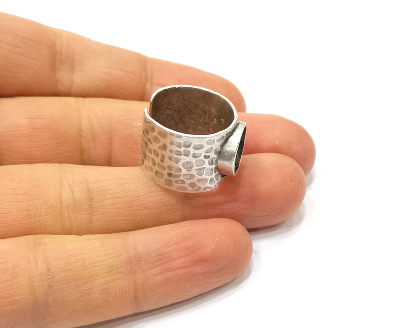 Silver Ring Setting Resin Ring Blank Cabochon Base inlay Ring Mounting Adjustable Ring Base Bezel (10 mm)Antique Silver Plated Brass  G16462