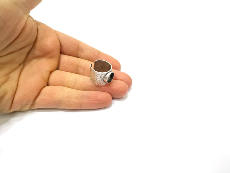 Silver Ring Setting Resin Ring Blank Cabochon Base inlay Ring Mounting Adjustable Ring Base Bezel (10 mm)Antique Silver Plated Brass  G16462