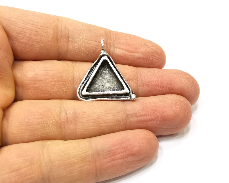 Silver Pendant Blank Mosaic Base Blank inlay Blank Necklace Blank Resin Blank Antique Silver Plated Brass ( 15x15mm triangle blank)  G16463