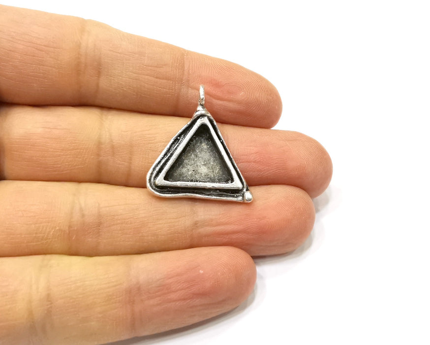 Silver Pendant Blank Mosaic Base Blank inlay Blank Necklace Blank Resin Blank Antique Silver Plated Brass ( 15x15mm triangle blank)  G16463