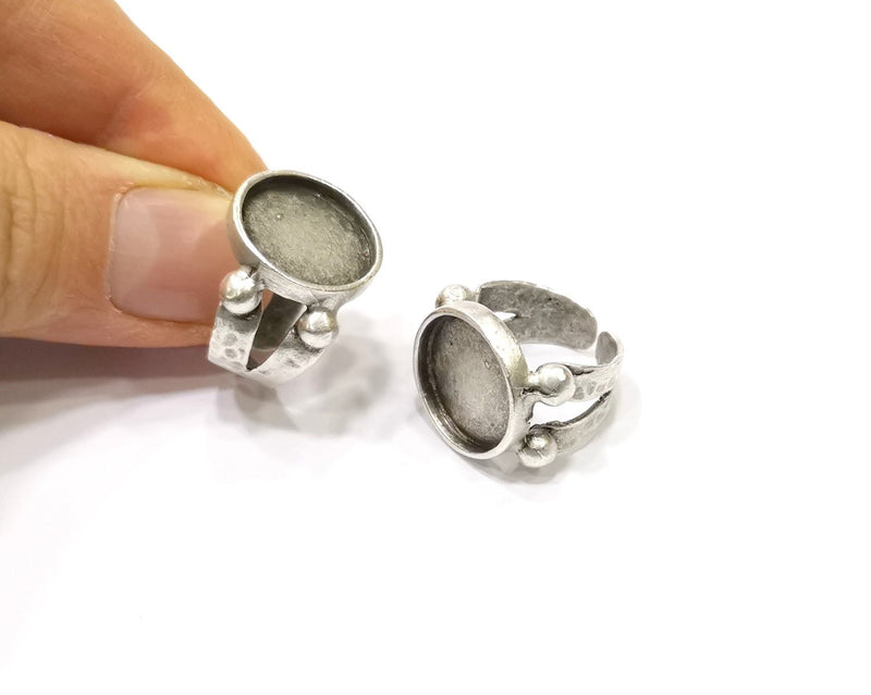 Silver Ring Setting Resin Ring Blank Cabochon Base inlay Ring Mounting Adjustable Ring Base Bezel (15 mm)Antique Silver Plated Brass  G16466