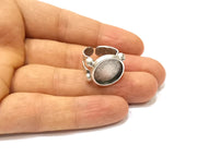 Silver Ring Setting Resin Ring Blank Cabochon Base inlay Ring Mounting Adjustable Ring Base Bezel (15 mm)Antique Silver Plated Brass  G16466