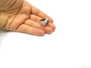 Silver Ring Setting Resin Ring Blank Cabochon Base inlay Ring Mounting Adjustable Ring Base Bezel (15 mm)Antique Silver Plated Brass  G16466