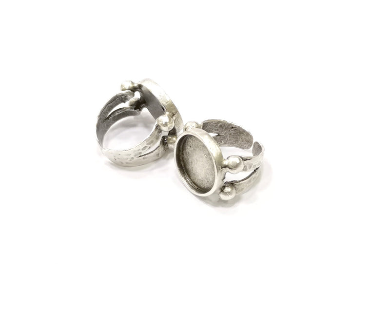 Silver Ring Setting Resin Ring Blank Cabochon Base inlay Ring Mounting Adjustable Ring Base Bezel (15 mm)Antique Silver Plated Brass  G16466