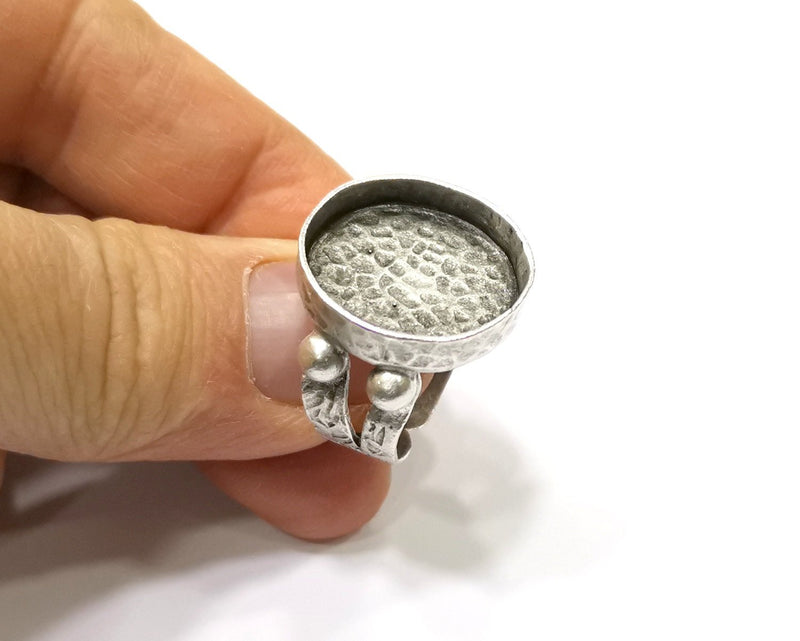 Silver Ring Setting Resin Ring Blank Cabochon Base inlay Ring Mounting Adjustable Ring Bezel (20mm) Antique Silver Plated Brass G16469