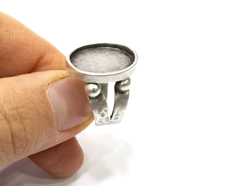 Silver Ring Setting Resin Ring Blank Cabochon Base inlay Ring Mounting Adjustable Ring Bezel (18x15mm)Antique Silver Plated Brass  G16473