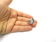 Silver Ring Setting Resin Ring Blank Cabochon Base inlay Ring Mounting Adjustable Ring Bezel (18x15mm)Antique Silver Plated Brass  G16473