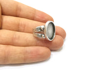 Silver Ring Setting Resin Ring Blank Cabochon Base inlay Ring Mounting Adjustable Ring Bezel (18x15mm)Antique Silver Plated Brass  G16473