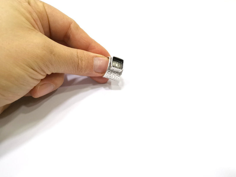 Silver Ring Setting Resin Ring Blank Cabochon Base inlay Ring Mounting Adjustable Ring Bezel (10x10mm)Antique Silver Plated Brass  G16476