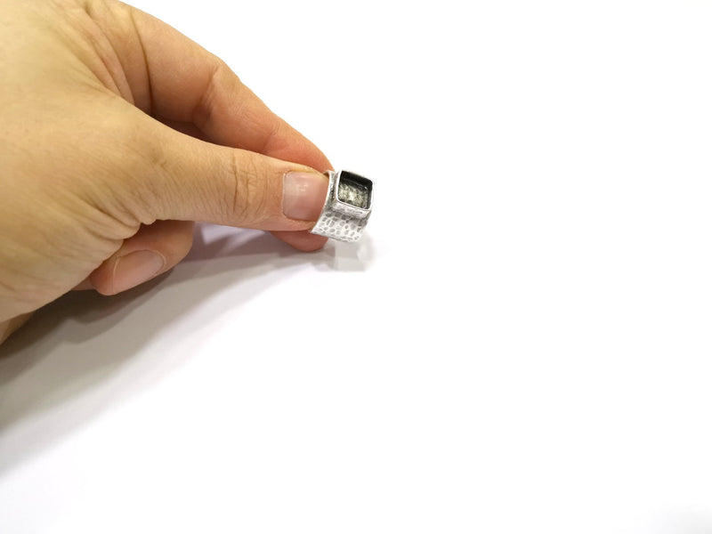 3 pcs Silver Ring Setting Resin Ring Blank Cabochon Base inlay Mounting Adjustable Ring Bezel (10x10mm)Antique Silver Plated Brass  G16476