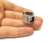 3 pcs Silver Ring Setting Resin Ring Blank Cabochon Base inlay Mounting Adjustable Ring Bezel (10x10mm)Antique Silver Plated Brass  G16476