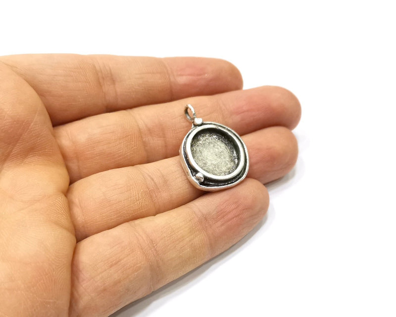 3 Silver Pendant Blank Mosaic Base Blank inlay Blank Necklace Blank Resin Blank Antique Silver Plated Brass ( 15mm round blank)  G16477
