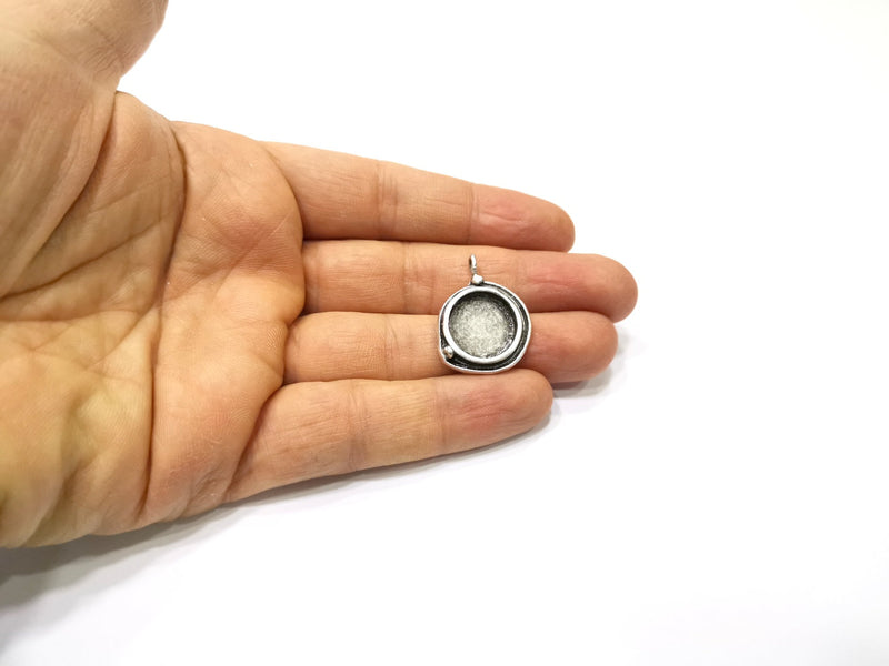 3 Silver Pendant Blank Mosaic Base Blank inlay Blank Necklace Blank Resin Blank Antique Silver Plated Brass ( 15mm round blank)  G16477