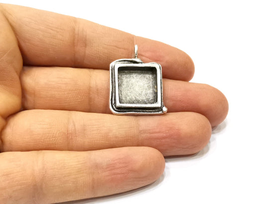 Silver Pendant Blank Mosaic Base Blank inlay Blank Necklace Blank Resin Blank Antique Silver Plated Brass ( 15x15mm square blank)  G16478