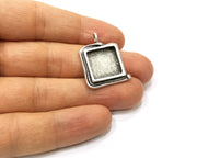 Silver Pendant Blank Mosaic Base Blank inlay Blank Necklace Blank Resin Blank Antique Silver Plated Brass ( 15x15mm square blank)  G16478