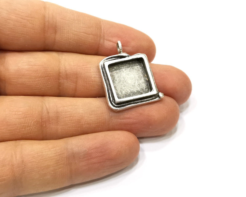 Silver Pendant Blank Mosaic Base Blank inlay Blank Necklace Blank Resin Blank Antique Silver Plated Brass ( 15x15mm square blank)  G16478