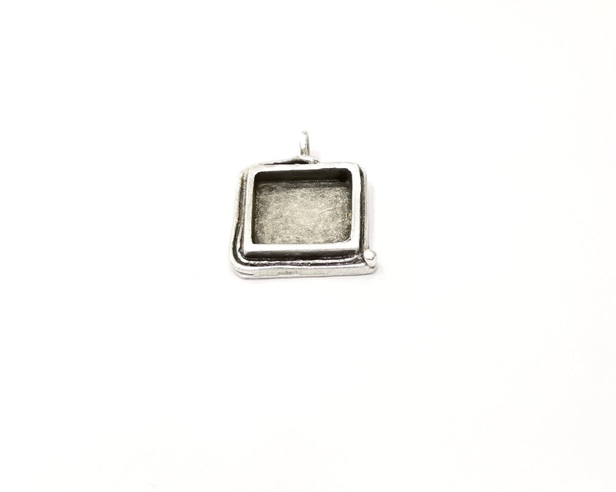 Silver Pendant Blank Mosaic Base Blank inlay Blank Necklace Blank Resin Blank Antique Silver Plated Brass ( 15x15mm square blank)  G16478