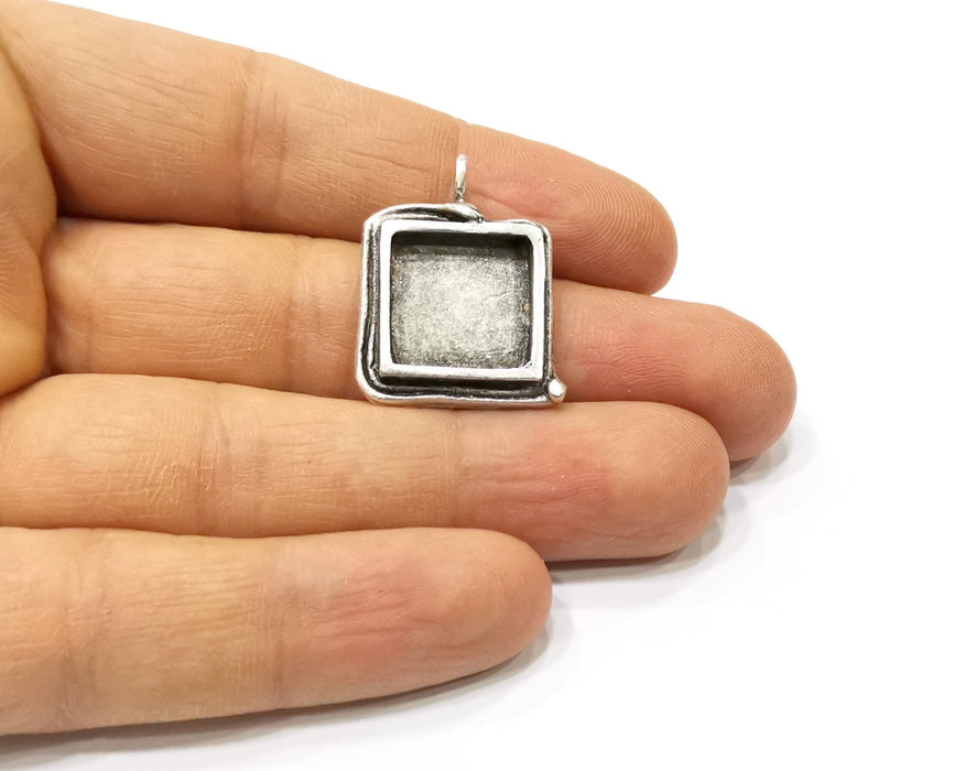 Silver Pendant Blank Mosaic Base Blank inlay Blank Necklace Blank Resin Blank Antique Silver Plated Brass ( 15x15mm square blank)  G16478