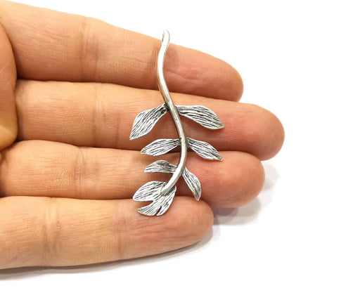 Leaf Pendant Antique Silver Plated Brass (57x28mm) G16479