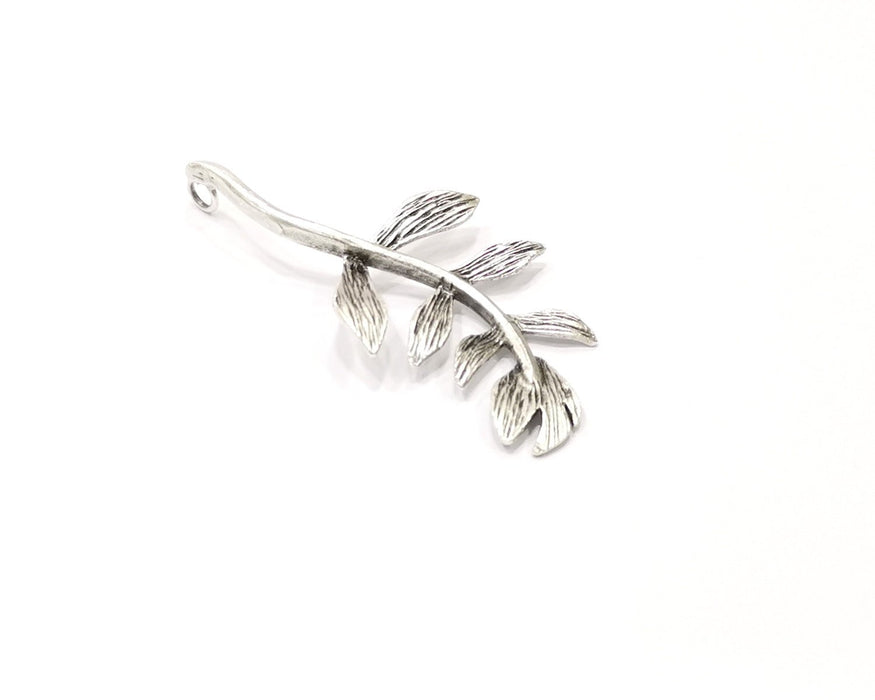 Leaf Pendant Antique Silver Plated Brass (57x28mm) G16479