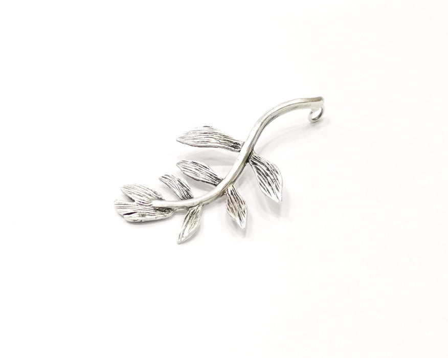 Leaf Pendant Antique Silver Plated Brass (57x28mm) G16479