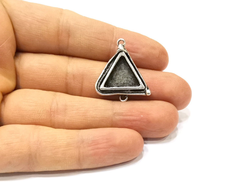 Silver Pendant Blank Mosaic Base Blank inlay Blank Necklace Blank Resin Blank Antique Silver Plated Brass ( 15x15mm triangle blank)  G16485