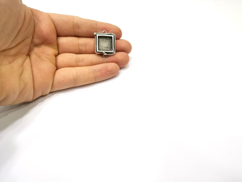 Silver Pendant Blank Mosaic Base Blank inlay Blank Necklace Blank Resin Blank Antique Silver Plated Brass ( 15x15mm square blank)  G16486