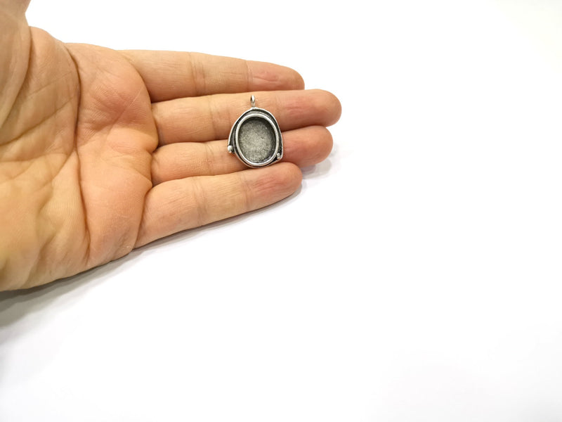 Silver Pendant Blank Mosaic Base Blank inlay Blank Necklace Blank Resin Blank Antique Silver Plated Brass ( 18x15mm oval blank)  G16487