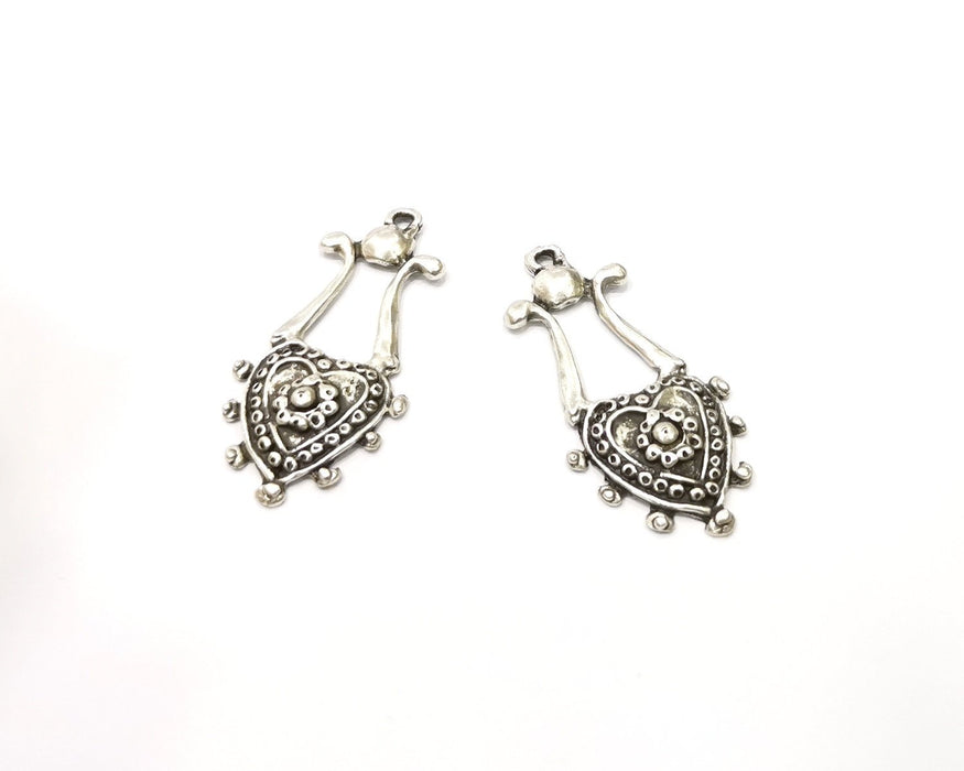 2 Silver Charms Antique Silver Plated Charms (43x20mm)  G16488