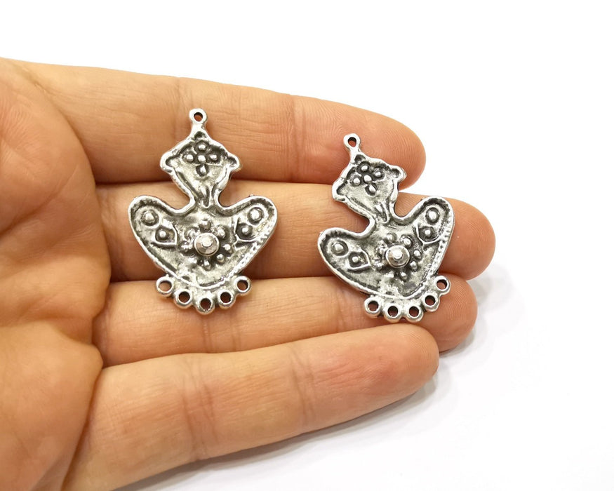 2 Silver Charms Connector Antique Silver Plated Charms (37x26mm)  G16490