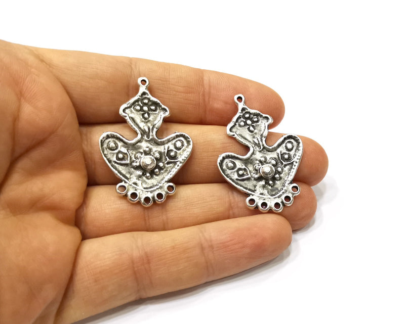 2 Silver Charms Connector Antique Silver Plated Charms (37x26mm)  G16490