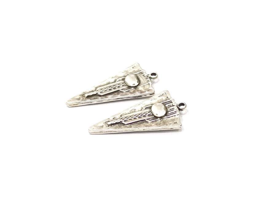 2 Silver Charms Antique Silver Plated Charms Double sided (35x18mm)  G16491