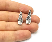 6 Silver Charms Antique Silver Plated Charms Double sided (25x8mm)  G16494