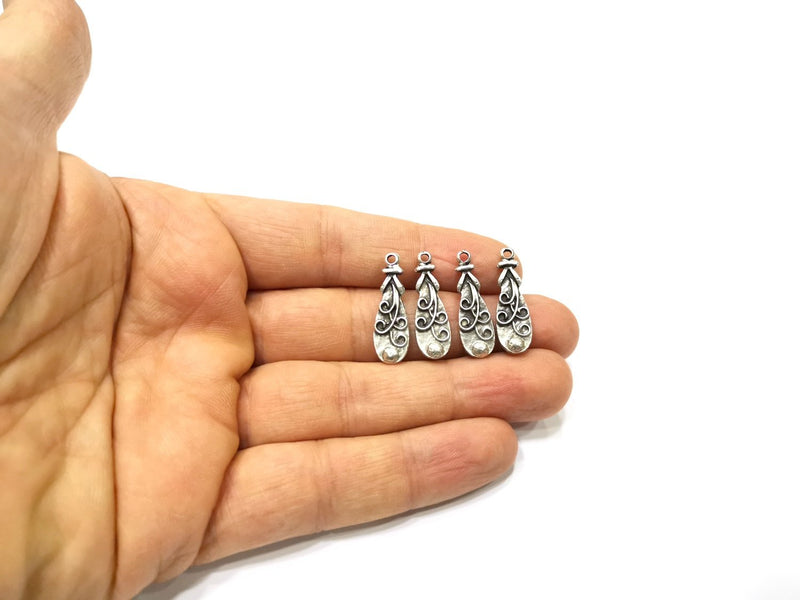 6 Silver Charms Antique Silver Plated Charms Double sided (25x8mm)  G16494