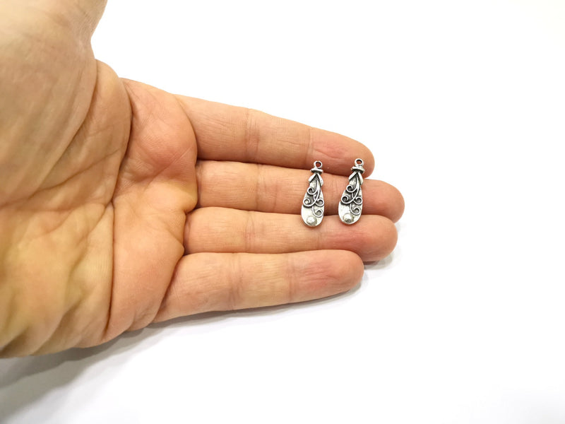 6 Silver Charms Antique Silver Plated Charms Double sided (25x8mm)  G16494